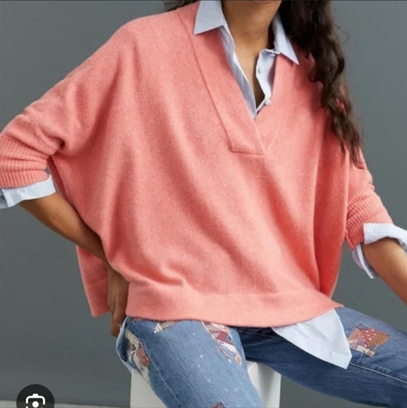 Anthropologie Sweaters - Anthropologie• Oversized Coral V-Neck Sweater. Sz XS